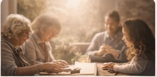 People praying together around a table