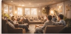 Small group gathered in a church room