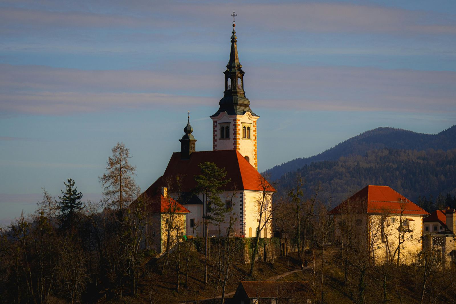 Church exterior in warm evening light