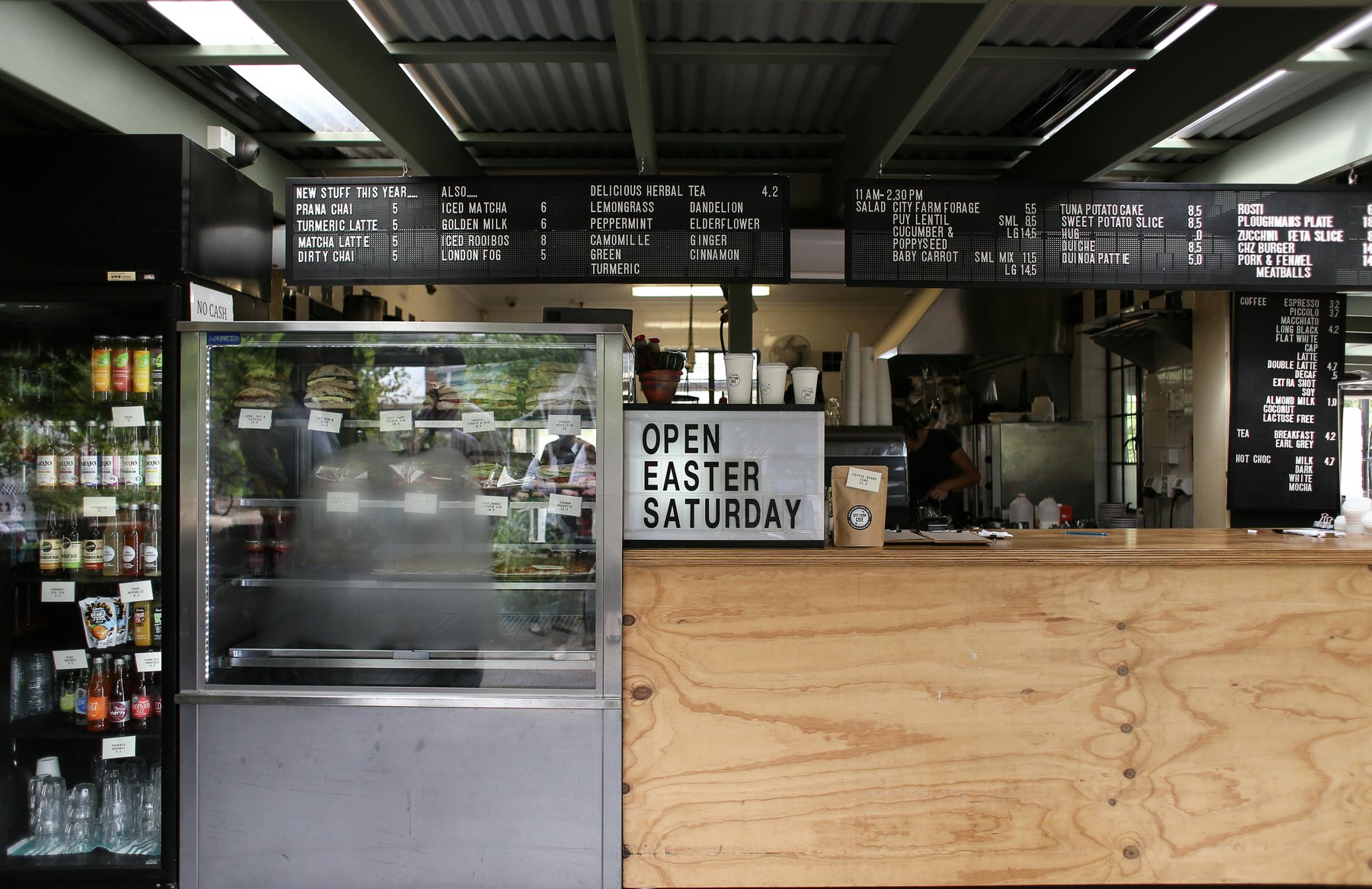 Sandwich counter with menu boards and food case